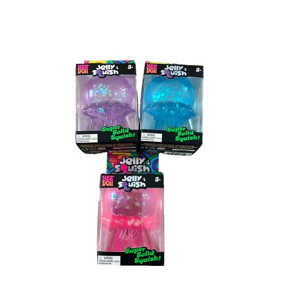 NeeDoh Schylling Jelly Squish Purple Pink Blue 3 Pack New Jelly Fish